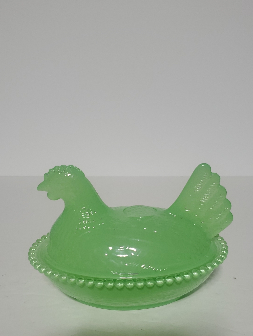 Green Glass Hen on Nest Dish